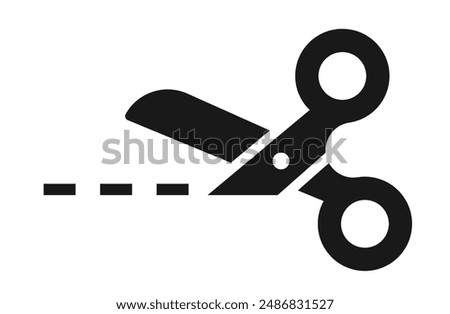 Scissors with cut lines icon. Cutting scissors sumbol. Cut here signs on white isolated background - stock vector.