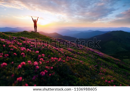 Similar – Image, Stock Photo Female standing on cliff and contemplating