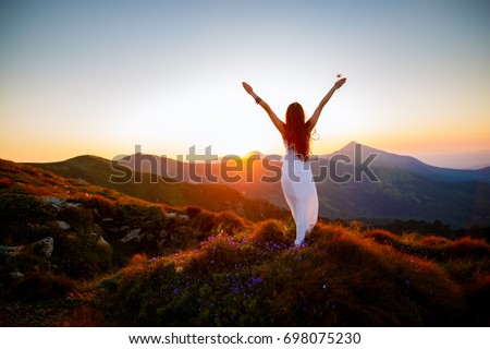 Similar – Image, Stock Photo Female standing on cliff and contemplating