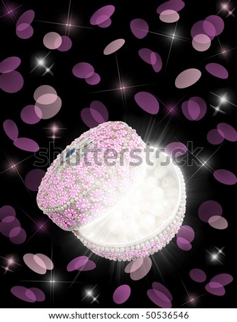 Magic box with sparkles and confetti on a black background