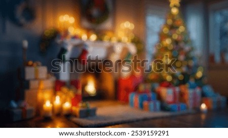 Similar – Image, Stock Photo Comfort, home and Christmas Eve concept. Bedroom with white soft bed, mirror, big window for light coming in room, decorated New Year tree and ladder. Holiday decoration.