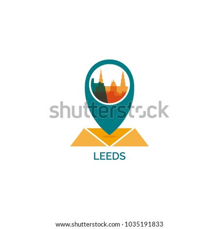 UK United Kingdom England Leeds map city pin point geolocation modern skyline shape pointer vector flat logo icon illustration