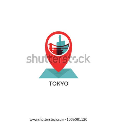Japan Tokyo map city pin point geolocation modern skyline shape pointer vector flat logo web icon illustration