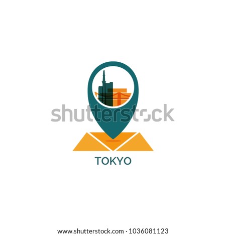 Japan Tokyo map city pin point geolocation modern skyline shape pointer vector flat logo web icon illustration