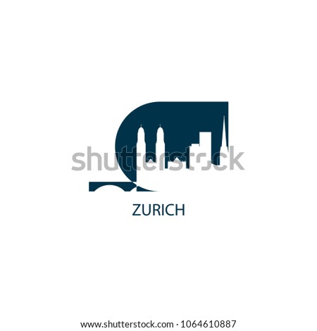 Switzerland Zurich city skyline landscape silhouette vector logo icon. Cool urban horizon illustration concept