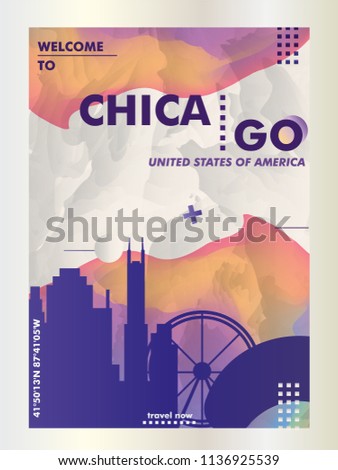 Modern USA United States of America Chicago skyline abstract gradient poster art. Travel guide cover city vector illustration