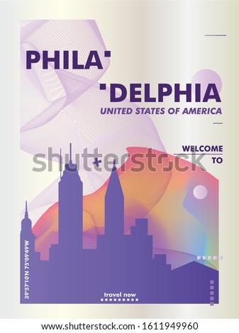 Modern USA United States of America Philadelphia skyline abstract gradient poster art. Travel guide cover city vector illustration