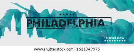 Modern USA United States of America Philadelphia skyline abstract gradient website banner art. Travel guide cover city vector illustration