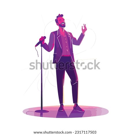 Stand up comedian man performing and laughing on a stage, vector illustration Stockfoto © 