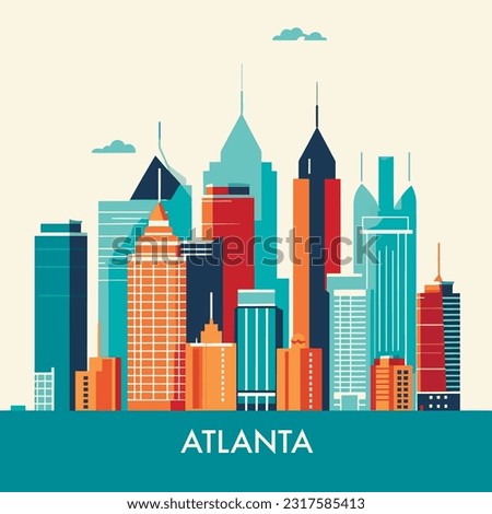 USA United States of America Atlanta abstract skyline panorama silhouette banner. Travel guide city flat vector illustration