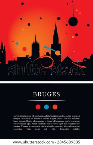 Belgium Bruges city poster with abstract shapes of skyline, cityscape, landmarks and attractions. Flanders Flemish travel vector illustration for brochure, website, page, business presentation