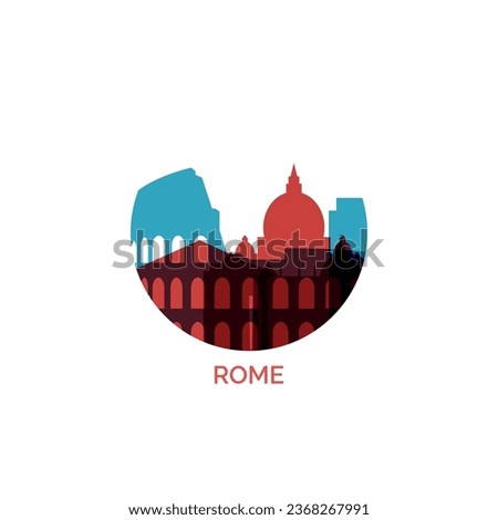 Italy Rome cityscape skyline capital city panorama vector flat modern logo icon. Roman region emblem idea with landmarks and building silhouettes