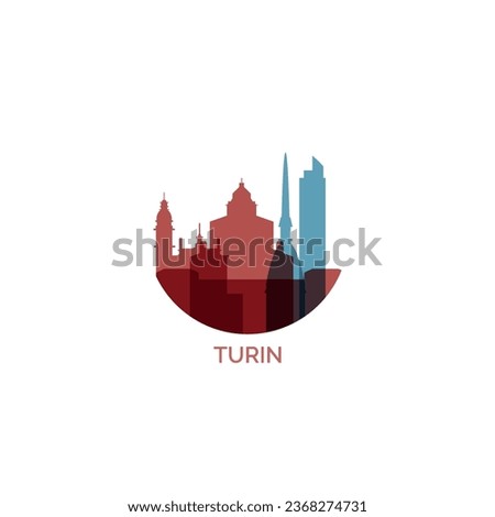 Italy Turin cityscape skyline city panorama vector flat modern logo icon. Piedmont Torino region emblem idea with landmarks and building silhouettes