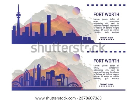 USA Fort Worth city banner pack with abstract shapes of skyline, cityscape, landmarks and attractions. US Texas state travel vector illustration set for brochure, website, page, header, presentation