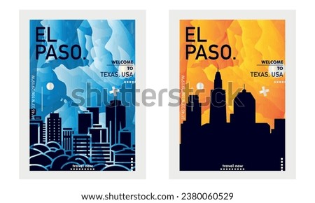 USA El Paso city poster pack with abstract shapes of skyline, cityscape, landmarks and attractions. US Texas state travel vector illustration set for brochure, website, page, business presentation