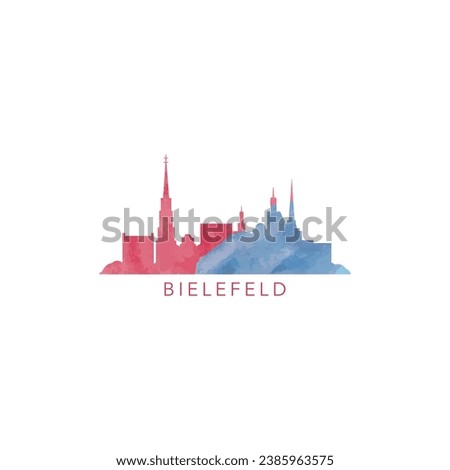 Bielefeld watercolor cityscape skyline city panorama vector flat modern logo, icon. Germany town emblem concept with landmarks and building silhouettes. Isolated graphic