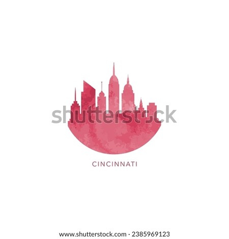 Cincinnati city US watercolor cityscape skyline panorama vector flat modern logo icon. USA, Ohio state of America emblem with landmarks and building silhouettes. Isolated red graphic