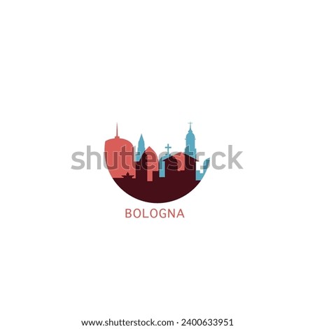 Bologna cityscape skyline city panorama vector flat modern logo icon. Italy, Emilia Romagna region town emblem idea with landmarks and building silhouettes