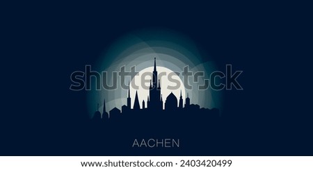 
Aachen cityscape skyline city panorama vector flat modern banner illustration. Germany town emblem idea with landmarks and building silhouettes at sunrise sunset night