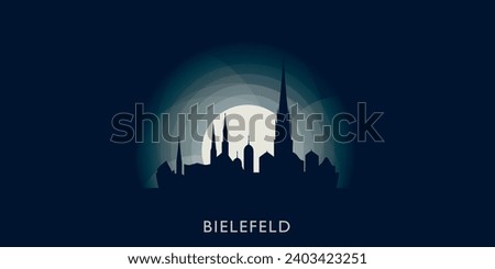 Bielefeld cityscape skyline city panorama vector flat modern banner illustration. Germany region emblem idea with landmarks and building silhouettes at sunrise sunset night