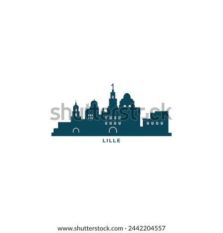 Lille cityscape skyline city panorama vector flat modern logo icon. France, French Flanders town emblem idea with landmarks and building silhouettes. Isolated graphic 