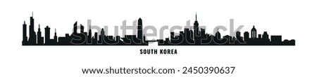 South Korea country skyline with cities panorama. Vector flat banner, logo. Seoul, Busan, Daegu, Daejeon, Incheon silhouette for footer, steamer, header. Isolated graphic