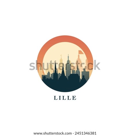 Lille cityscape, gradient vector badge, flat skyline logo, icon. France city round emblem idea with landmarks and building silhouettes. Isolated graphic