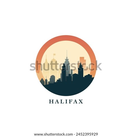 Halifax cityscape, gradient vector badge, flat skyline logo, icon. Canada, Nova Scotia province city round emblem idea with landmarks and building silhouettes. Isolated graphic