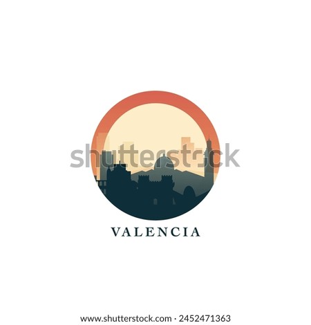 Valencia cityscape, gradient vector badge, flat skyline logo, icon. Spain city round emblem idea with landmarks and building silhouettes. Isolated graphic