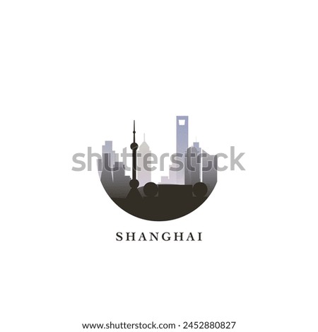 Shanghai cityscape, gradient vector badge, flat skyline logo, icon. China city round emblem idea with landmarks and building silhouettes. Isolated graphic