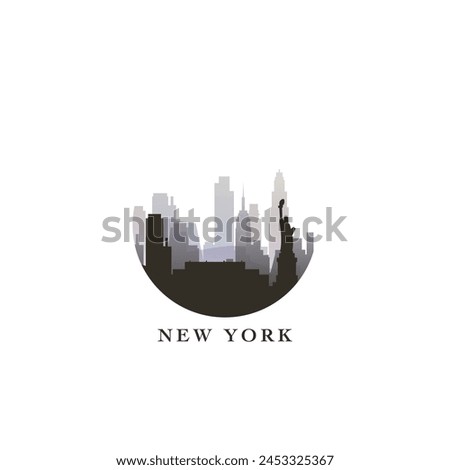 New York cityscape, vector gradient badge, flat skyline logo, icon. USA, NYC state city round emblem idea with landmarks and building silhouettes. Isolated abstract graphic