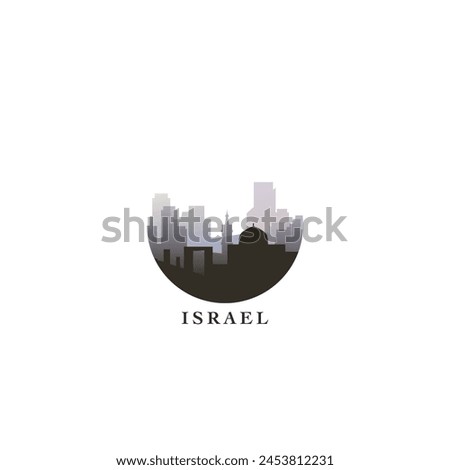 Israel cityscape, gradient vector badge, flat skyline logo, icon. Tel Aviv, Jerusalem city round emblem idea with landmarks and building silhouettes. Isolated graphic