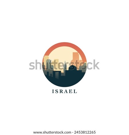 Israel cityscape, gradient vector badge, flat skyline logo, icon. Tel Aviv, Jerusalem city round emblem idea with landmarks and building silhouettes. Isolated graphic