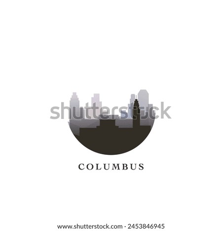 Columbus cityscape, vector gradient badge, flat skyline logo, icon. USA, Ohio state city round emblem idea with landmarks and building silhouettes. Isolated abstract graphic