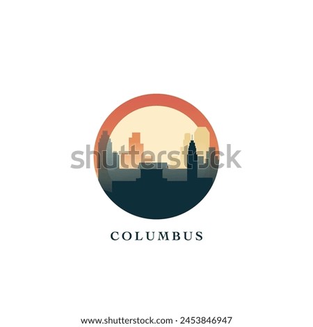 Columbus cityscape, vector gradient badge, flat skyline logo, icon. USA, Ohio state city round emblem idea with landmarks and building silhouettes. Isolated abstract graphic
