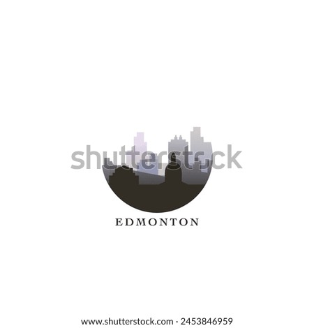 Edmonton cityscape, gradient vector badge, flat skyline logo, icon. Canada, Alberta province city round emblem idea with landmarks and building silhouettes. Isolated graphic