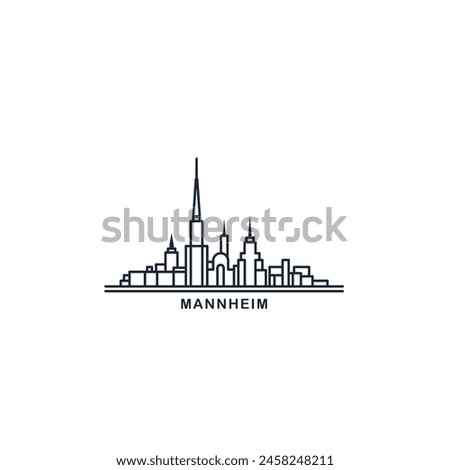 Mannheim cityscape skyline city panorama vector flat modern logo icon. Germany town emblem idea with landmarks and building silhouettes. Isolated thin line graphic