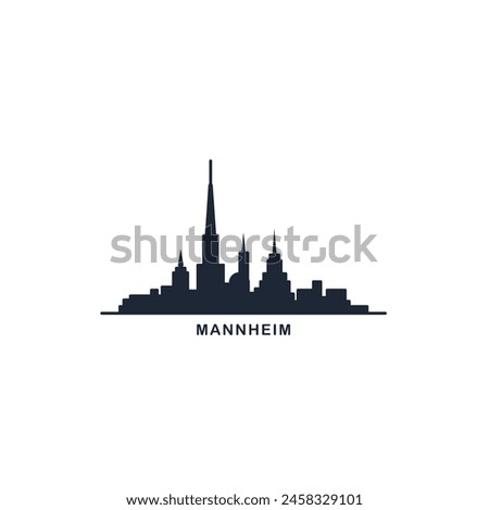 Mannheim cityscape skyline city panorama vector flat modern logo icon. Germany town emblem idea with landmarks and building silhouettes. Isolated simple solid shape graphic