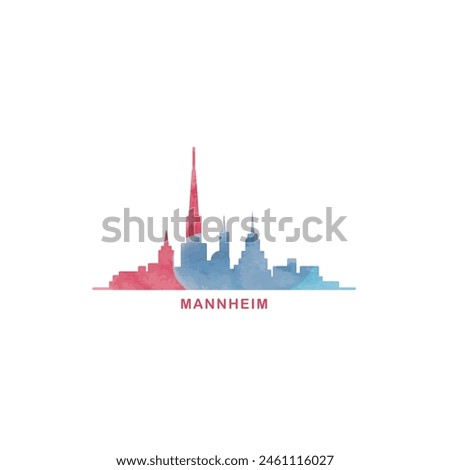 Mannheim watercolor cityscape skyline city panorama vector flat modern logo, icon. Germany town emblem concept with landmarks and building silhouettes. Isolated colorful graphic