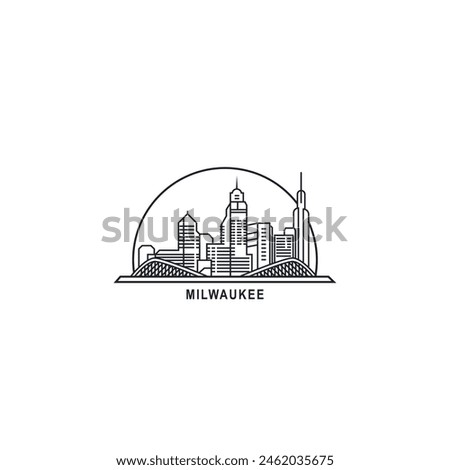 Milwaukee USA United States of America, city skyline logo. Panorama vector flat US Wisconsin state town icon, abstract shapes of landmarks, skyscraper, buildings. Thin line style