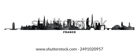 France country skyline, cities panorama. Vector banner or long logo with abstract texture. Paris, Lyon, Marseille, Toulouse, Strasbourg  silhouette, isolated graphic