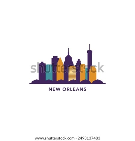 New Orleans USA city skyline, horizon logo. Panorama, US Louisiana state icon, abstract landmarks, skyscraper, buildings. United States of America isolated graphic, vector clipart