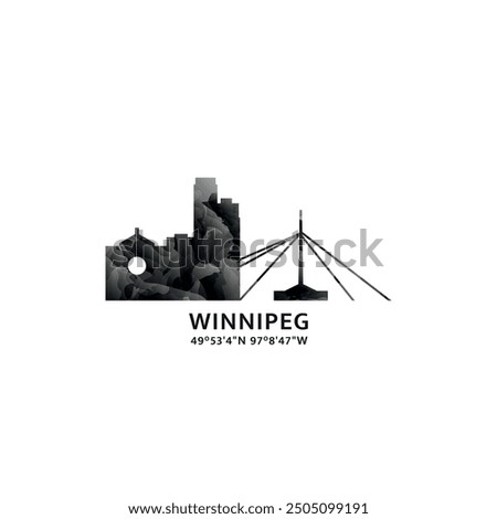 Winnipeg panorama, vector badge, skyline logo and icon. Canada, Manitoba province city horizon logotype with landmarks and building silhouettes. Isolated foggy abstract gradient graphic