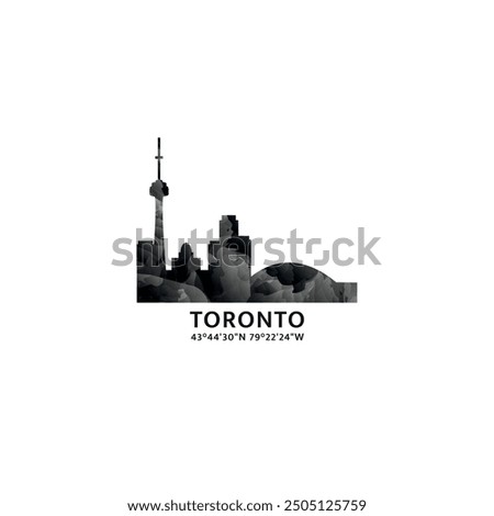 Toronto panorama, vector badge, skyline logo and icon. Canada, Ontario province city horizon logotype with landmarks and building silhouettes. Isolated foggy abstract gradient graphic