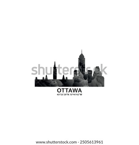 Ottawa panorama, vector badge, skyline logo and icon. Canada, Ontario province city horizon logotype with landmarks and building silhouettes. Isolated foggy abstract gradient graphic