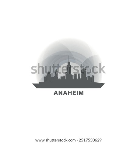 USA United States of America Anaheim modern city landscape skyline logo. Panorama vector flat California state icon with abstract shapes of landmarks, skyscraper, panorama, buildings at sunrise sunset