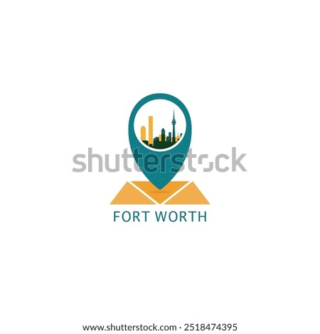 USA Fort Worth city map pin point geolocation modern skyline pointer vector logo icon isolated illustration. US Texas state pointer emblem with landmarks and building silhouettes