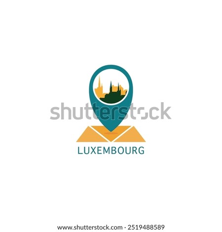 Luxembourg city map pin point geolocation modern skyline vector logo icon isolated illustration. European pointer emblem with landmarks and building silhouettes