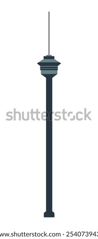 Television tower vector silhouette clip art in retro and minimalist style. Tall satellite skyscraper contour graphic