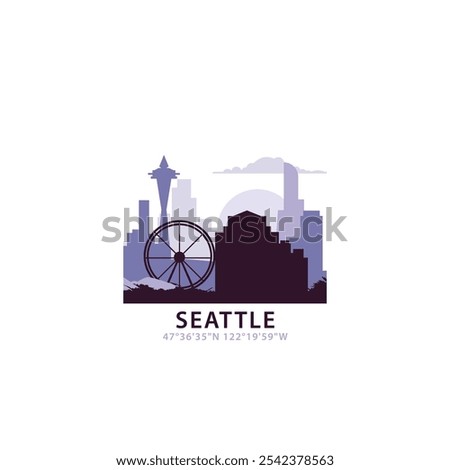 USA Seattle logo with skyline, cityscape retro vector icon. United States of America, Washington city horizon, facade, travel logotype